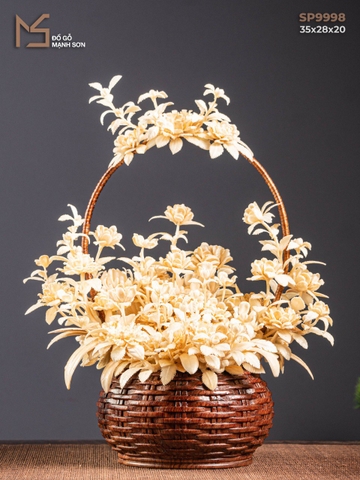 TƯỢNG GIỎ HOA HỒNG - GỖ SƯA ĐỎ