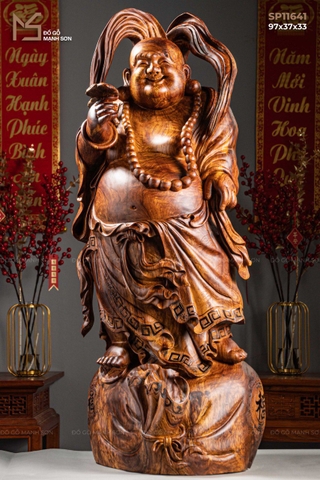 TƯỢNG DI LẶC ĐỨNG BAO TIỀN- GỖ CẨM