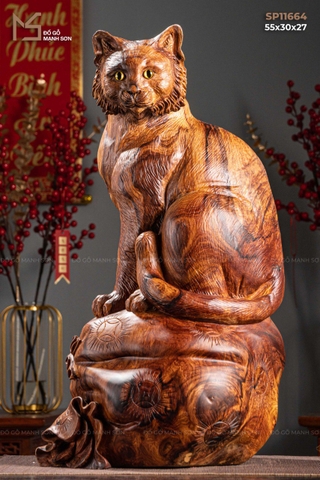 TƯỢNG LINH VẬT MÈO TÀI LỘC - GỖ CẨM