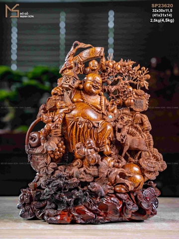 TƯỢNG DI LẶC VÁC CÀNH ĐÀO GỖ SƯA