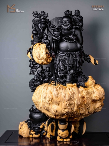 TƯỢNG DI LẶC NGŨ PHÚC - GỖ NU MUN