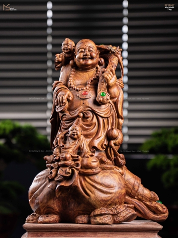 TƯỢNG GỖ DI LẶC NHỊ PHÚC ĐỨNG - GỖ SƯA