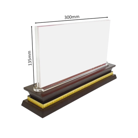 Bảng chức danh đế gỗ hoa văn DG07-C 330x60mm có mặt mica 300x135mm dày 5mmx2