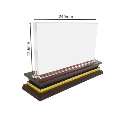 Bảng chức danh đế gỗ hoa văn DG01-C 275x60mm có mặt mica 240x120mm dày 5mmx2