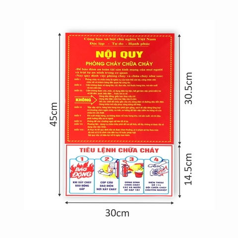Bảng nội quy tiêu lệnh PCCC 30x45cm màng mica 0.5mm dán decal