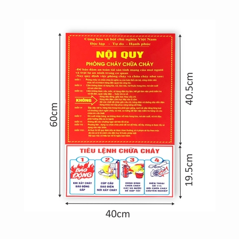 Bảng nội quy tiêu lệnh PCCC 40x60cm màng mica 0.5mm dán decal