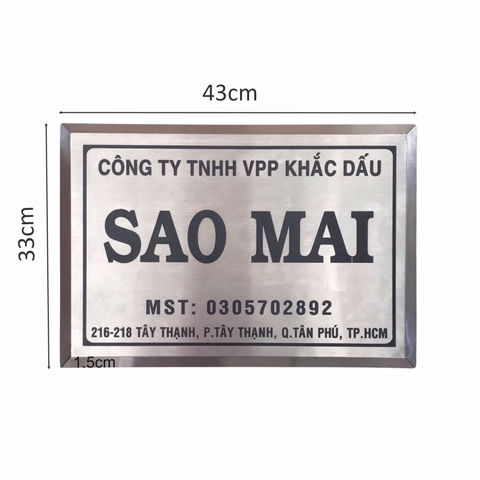 Bảng công ty inox ăn mòn có chân 40x30cm nền trắng xước chữ đen