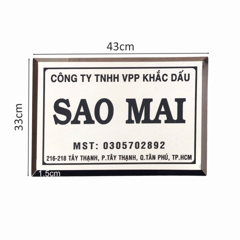 Bảng công ty inox ăn mòn có chân 40x30cm nền trắng bóng chữ đen