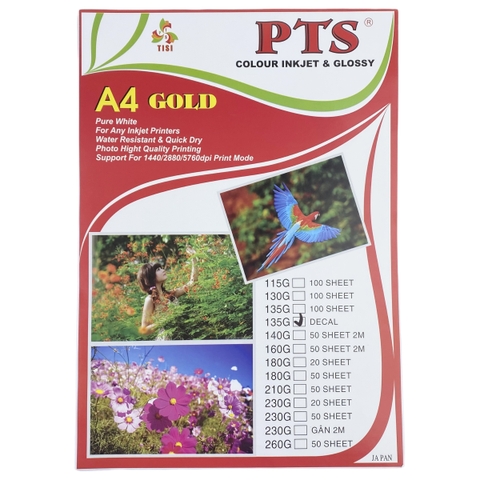 Giấy in ảnh decal 1 mặt PTS 210x297mm 135gsm 50 tờ A4