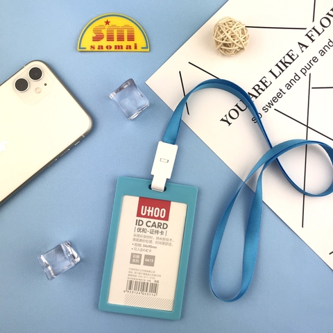 Combo bao đựng thẻ Uhoo 6612 đứng + dây đeo xanh biển