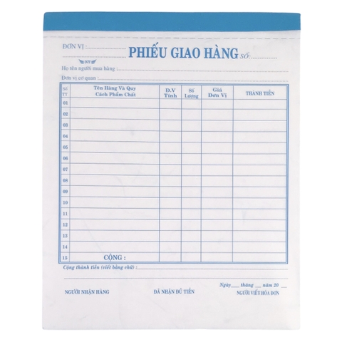 Phiếu giao hàng NY 16x20cm 2 liên 50 bộ A5