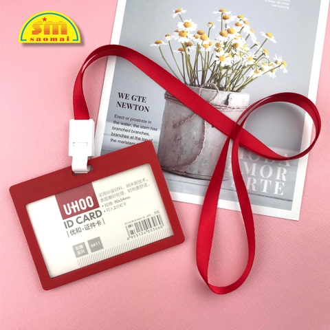 Combo bao đựng thẻ Uhoo 6611 ngang + dây đeo đỏ