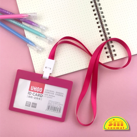 Combo bao đựng thẻ Uhoo 6611 ngang + dây đeo hồng