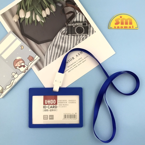 Combo bao đựng thẻ Uhoo 6611 ngang + dây đeo xanh dương