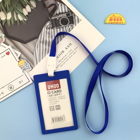 Combo bao đựng thẻ Uhoo 6612 đứng + dây đeo xanh dương