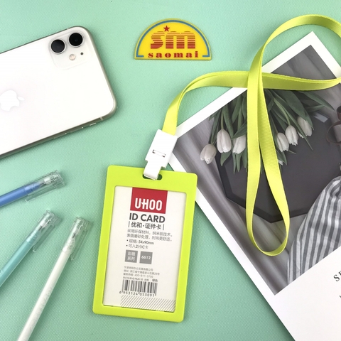 Combo bao đựng thẻ Uhoo 6612 đứng + dây đeo xanh lá