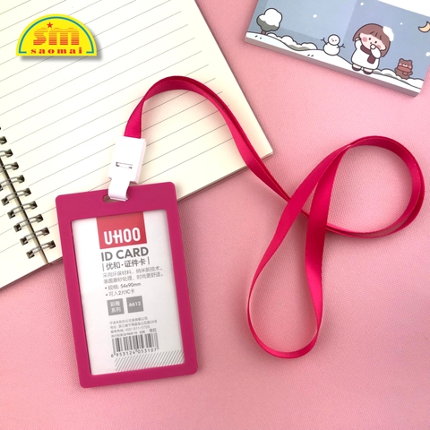 Combo bao đựng thẻ Uhoo 6612 đứng + dây đeo hồng