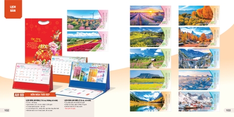 Lịch bàn chữ A AH AH53B/ AH55B/ AH57B-60B/ AH63B-AH81B 24x16cm ngang có note 2026