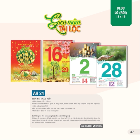 Bloc lịch lỡ rời AH24 13x19cm 2026