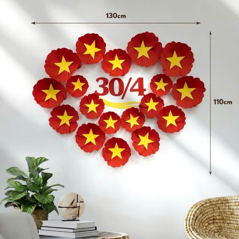 Set hoa nỉ BM 9 bông hoa đỏ sao vàng và số 30-4