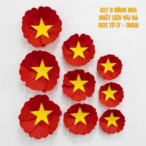 Set hoa nỉ BM 9 bông hoa đỏ sao vàng