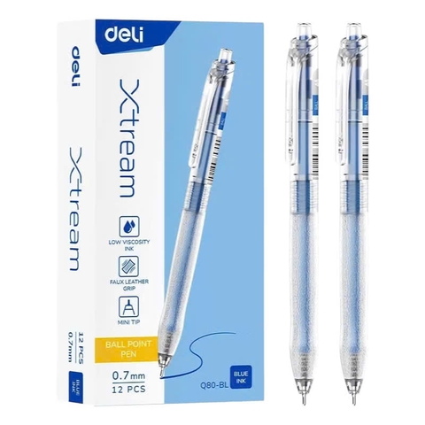 Bút bi Deli Q80-BL 0.7mm xanh dương (12)