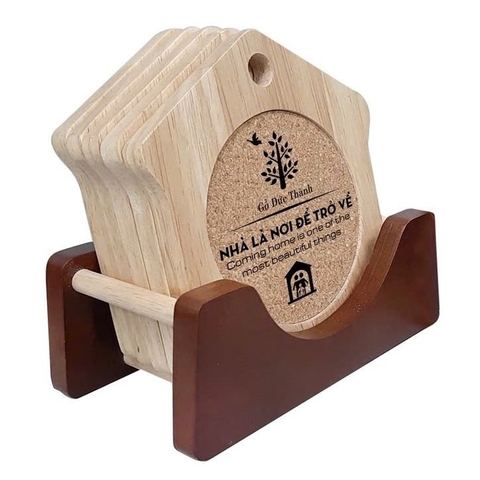 Bộ 6 lót ly DT 28191 hình ngôi nhà, đế nâu