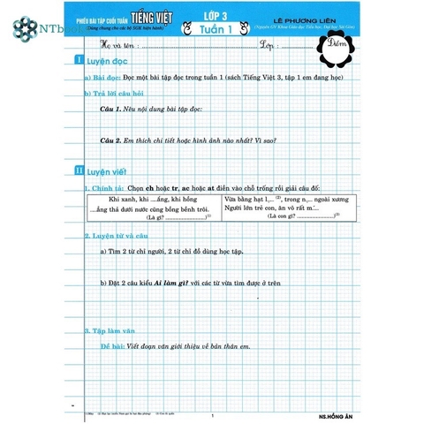 Phiếu bài tập cuối tuần môn Tiếng Việt Lớp 3