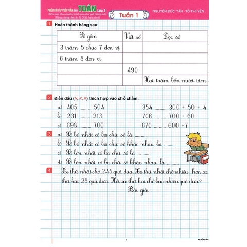 Phiếu bài tập cuối tuần môn Toán Lớp 3
