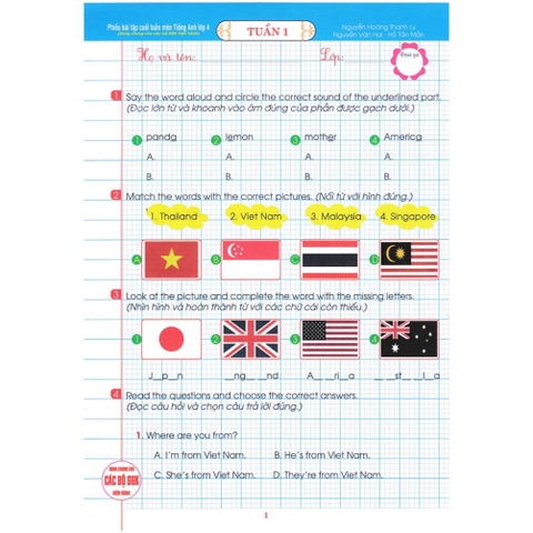 Phiếu bài tập cuối tuần môn Tiếng Anh Lớp 4