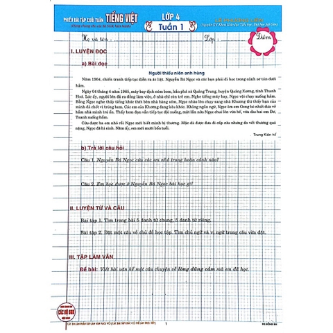 Phiếu bài tập cuối tuần môn Tiếng Việt Lớp 4