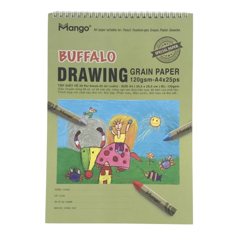 Tập vẽ lò xo Mango TVA4-Buffalo 20.5x29.5cm 120gsm 25 tờ A4