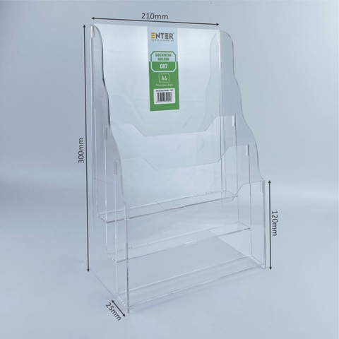Kệ mica nhiều giấy 3 ngăn Enter C07 210x300mm A4 đứng 2mm, Khay đựng giấy, Hộc đựng tờ rơi
