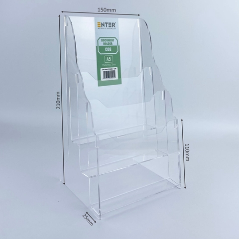 Kệ mica nhiều giấy 3 ngăn Enter C08 150x210mm A5 đứng 2mm, Khay đựng giấy, Hộc đựng tờ rơi