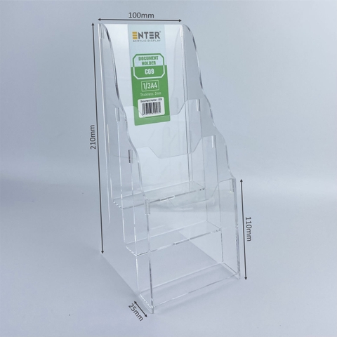 Kệ mica nhiều giấy 3 ngăn Enter C09 100x210mm 1/3A4 đứng 2mm, Khay đựng giấy, Hộc đựng tờ rơi