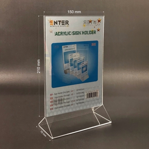 Kệ mica 2 mặt Enter E02 150x210mm chân tam giác A5 đứng, Kệ menu nhà hàng, Standee mica để bàn, Bảng quét mã QR Code (20)