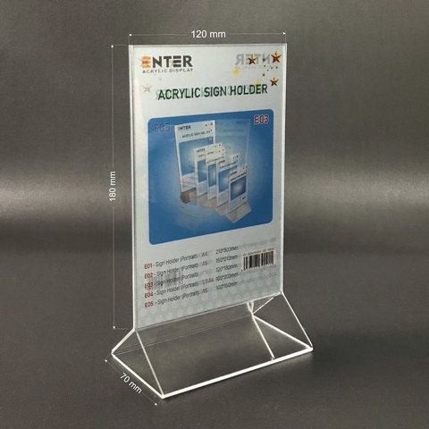 Kệ mica 2 mặt Enter E03 120x180mm chân tam giác, Kệ menu nhà hàng, Standee mica để bàn, Bảng quét mã QR Code (20)