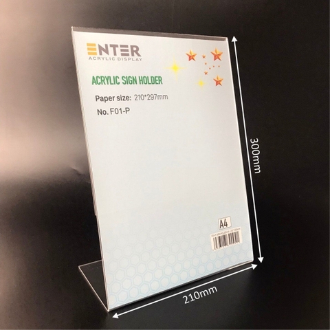 Kệ mica 1 mặt Enter F01-P 210x300mm A4 đứng, Kệ menu chữ L, Khung thông tin sản phẩm, Khung bảng giá, Kệ trưng bày để bàn (20)