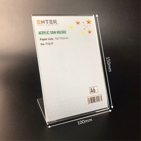 Kệ mica 1 mặt Enter F03-P 100x150mm A6 đứng, Kệ menu chữ L, Khung thông tin sản phẩm, Khung bảng giá, Kệ trưng bày để bàn (20)