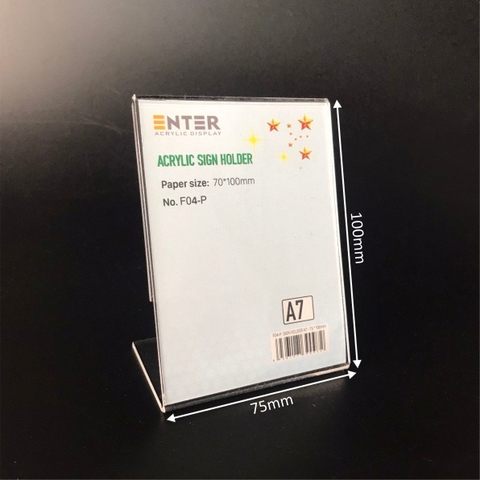 Kệ mica 1 mặt Enter F04-P 75x100mm A7 đứng, Kệ menu chữ L, Khung thông tin sản phẩm, Khung bảng giá, Kệ trưng bày để bàn (20)
