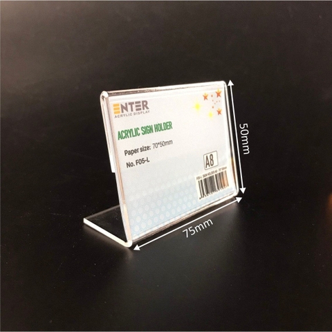 Kệ mica 1 mặt Enter F05-L 75x50mm A8 ngang, Kệ menu chữ L, Khung thông tin sản phẩm, Khung bảng giá, Kệ trưng bày để bàn (20)