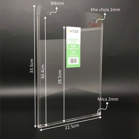 Kệ mica nhiều giấy treo tường Enter C12A 21x30cm A4 đứng, hông 3mm, có hậu mica (20)
