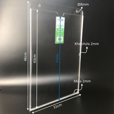Kệ mica nhiều giấy treo tường Enter C14A 30x42cm A3 đứng, hông 3mm, có hậu mica (20)