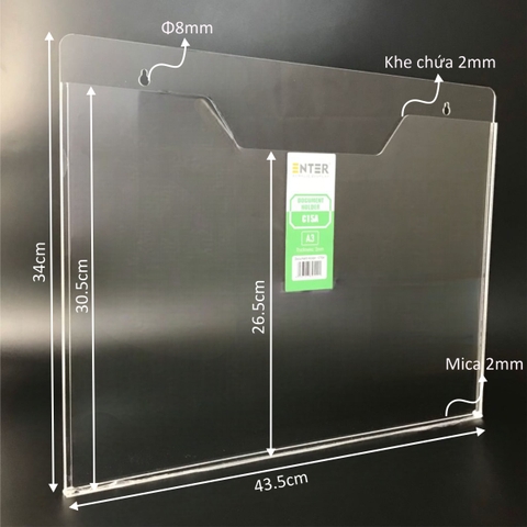 Kệ mica nhiều giấy treo tường Enter C15A 42x30cm A3 ngang, hông 3mm, có hậu mica (20)