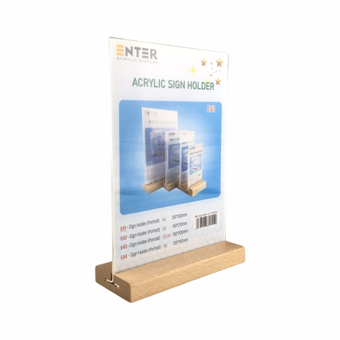 Kệ mica 2 mặt Enter E41 210x300mm đế gỗ A4 đứng, Kệ menu nhà hàng, Standee mica để bàn, Bảng quét mã QR Code (10)