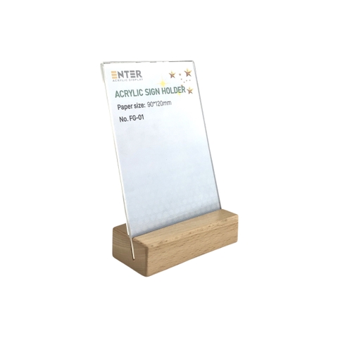 Kệ mica 1 mặt đế gỗ Enter FG-01 90x120mm, Kệ thông tin sản phẩm, Standee mica để bàn, Bảng quét mã QR Code (20)