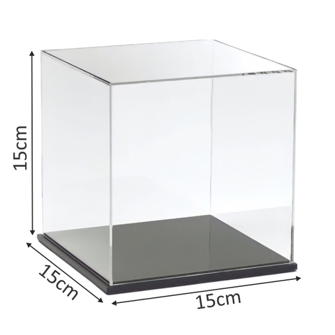 Hộp mica Enter BOX102 15x15x15cm mica dày 2mm, đế đen 5mmx2 vuông, Hộp trưng bày mô hình, Hộp mica trong chống bụi