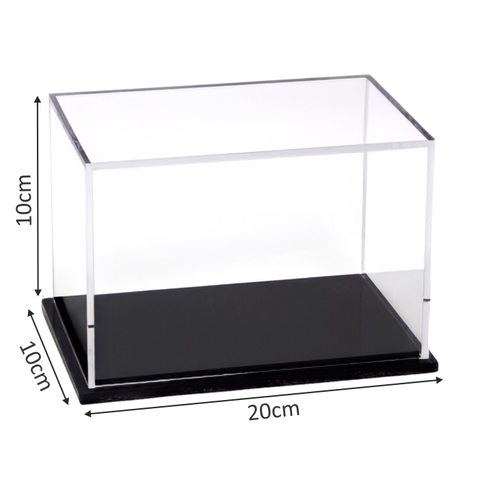 Hộp mica Enter BOX104 10x20x10cm mica dày 2mm, đế đen 5mmx2 chữ nhật nằm, Hộp trưng bày mô hình, Hộp mica trong chống bụi
