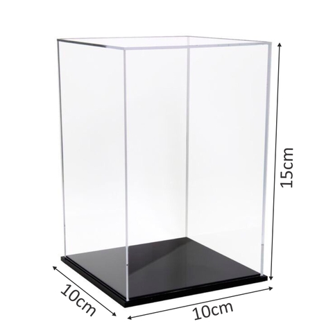 Hộp mica Enter BOX107 10x10x15cm mica dày 2mm, đế đen 5mmx2 chữ nhật đứng, Hộp trưng bày mô hình, Hộp mica trong chống bụi
