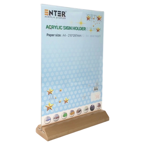 Kệ mica 2 mặt Enter E41-A 210x300mm đế gỗ A4 đứng vát chữ A, Kệ menu nhà hàng, Standee mica để bàn, Bảng quét mã QR Code (10)